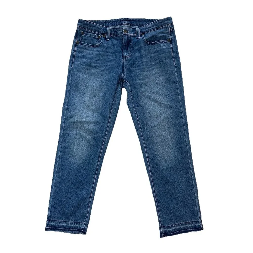 Vineyard Vines Jeans Women’s 4 Cropped Distressed Raw Hem Medium Blue Some Wear - Picture 1 of 16